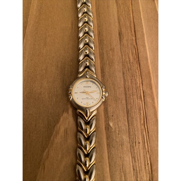 Elgin ELA269 Women's Round Analog Silver Tone Gold Plated Watch New Battery - Picture 1 of 8